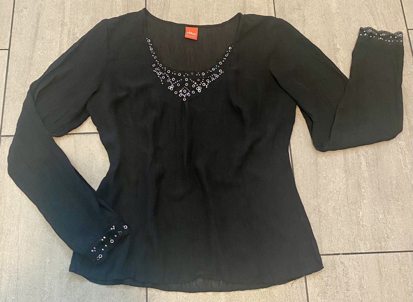 Damen Bluse mit Glitzer/Spitze Gr.38 in Schwarz von s.Oliver 