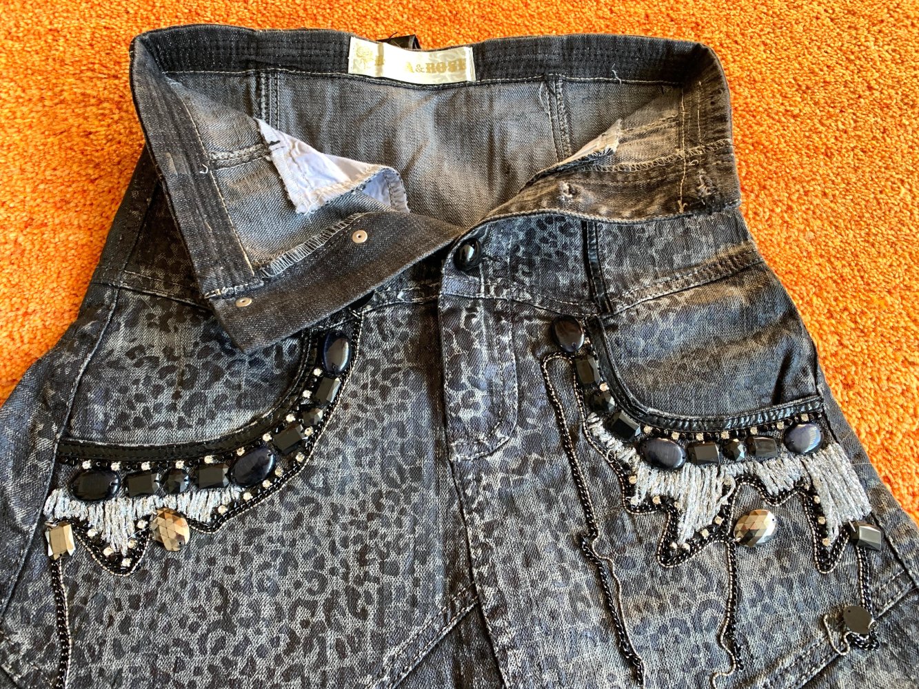 Damen Rock Gothic Jeansrock Gr.34 Schwarz/Grau ROSA & ROSE