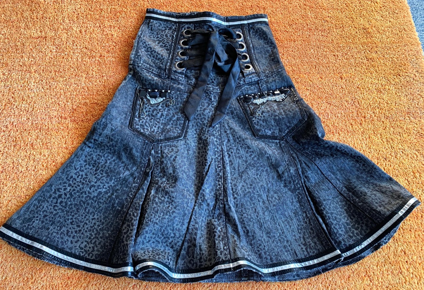 Damen Rock Gothic Jeansrock Gr.34 Schwarz/Grau ROSA & ROSE