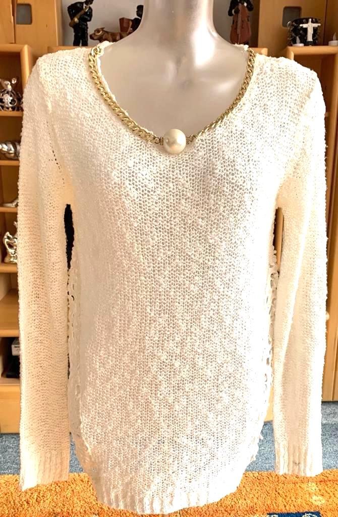 Damen Pullover Strick Pullover mit Spitze Gr.S Creme Forever NW 