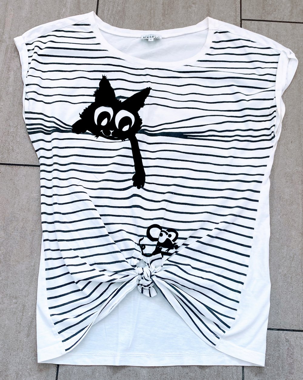 Damen Shirt mit Katzen Print, Gr.M Weiß/Schwarz von Boule NW 