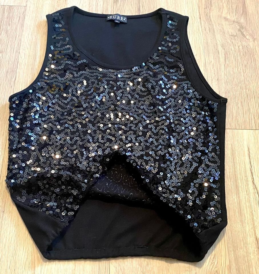 Damen Top Sommer Jersey mit Pailletten Gr.XS in Schwarz von Sure NW 