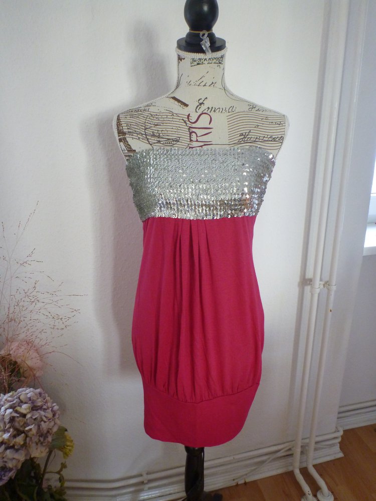 pinkes Kleid mit silbernen Pailletten, Gr. 36/S