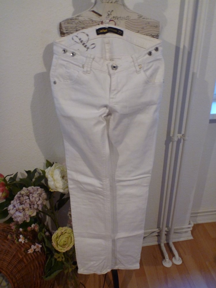 weiße Jeans mit Hosenträgern Gr. 27 S/36