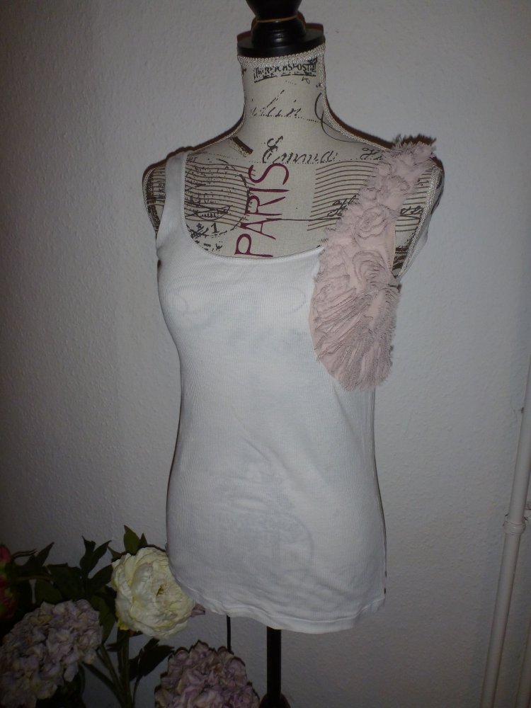 weißes Shirt mit alt-rosé Details Gr. S/M