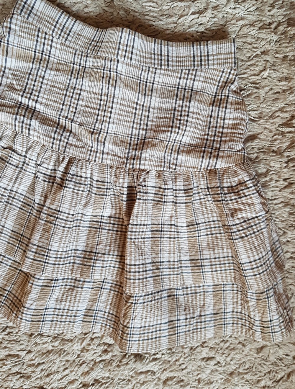 Neu! Sommerrock mit Volants Baumwolle 100% , kariert creme beige  Gr.XS