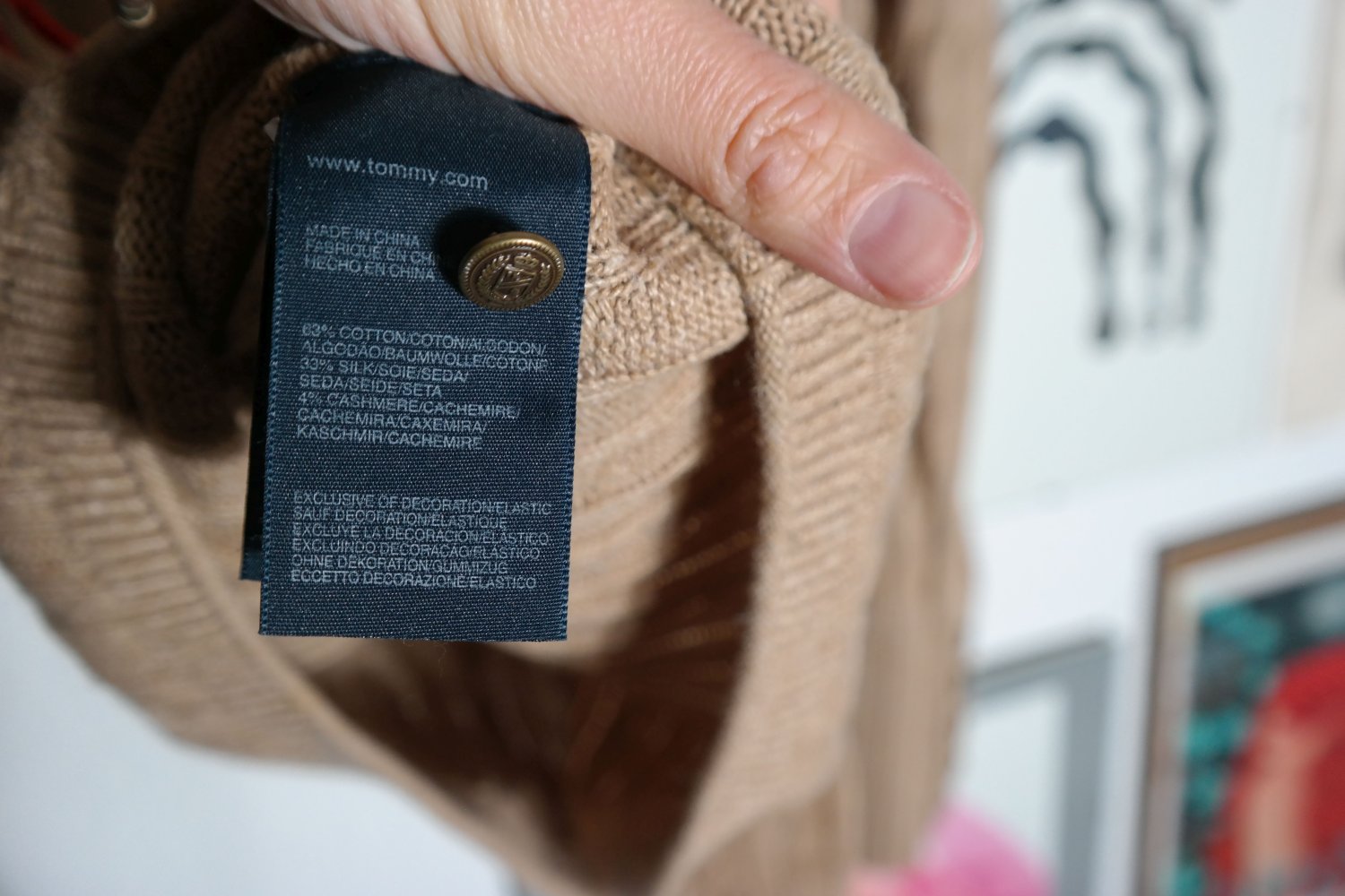 Tommy Hilfiger Rollkragenpullover Seide Kaschmir braun hellbraun Strickpullover M 38