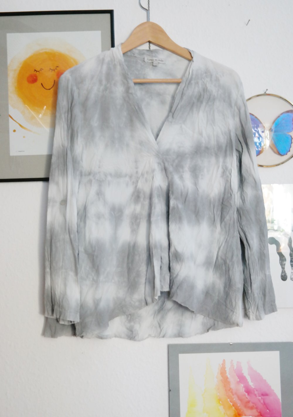Romeo & Giulia Batik Bluse grau weiß gebatikt Weit geschnitten S M 36 38