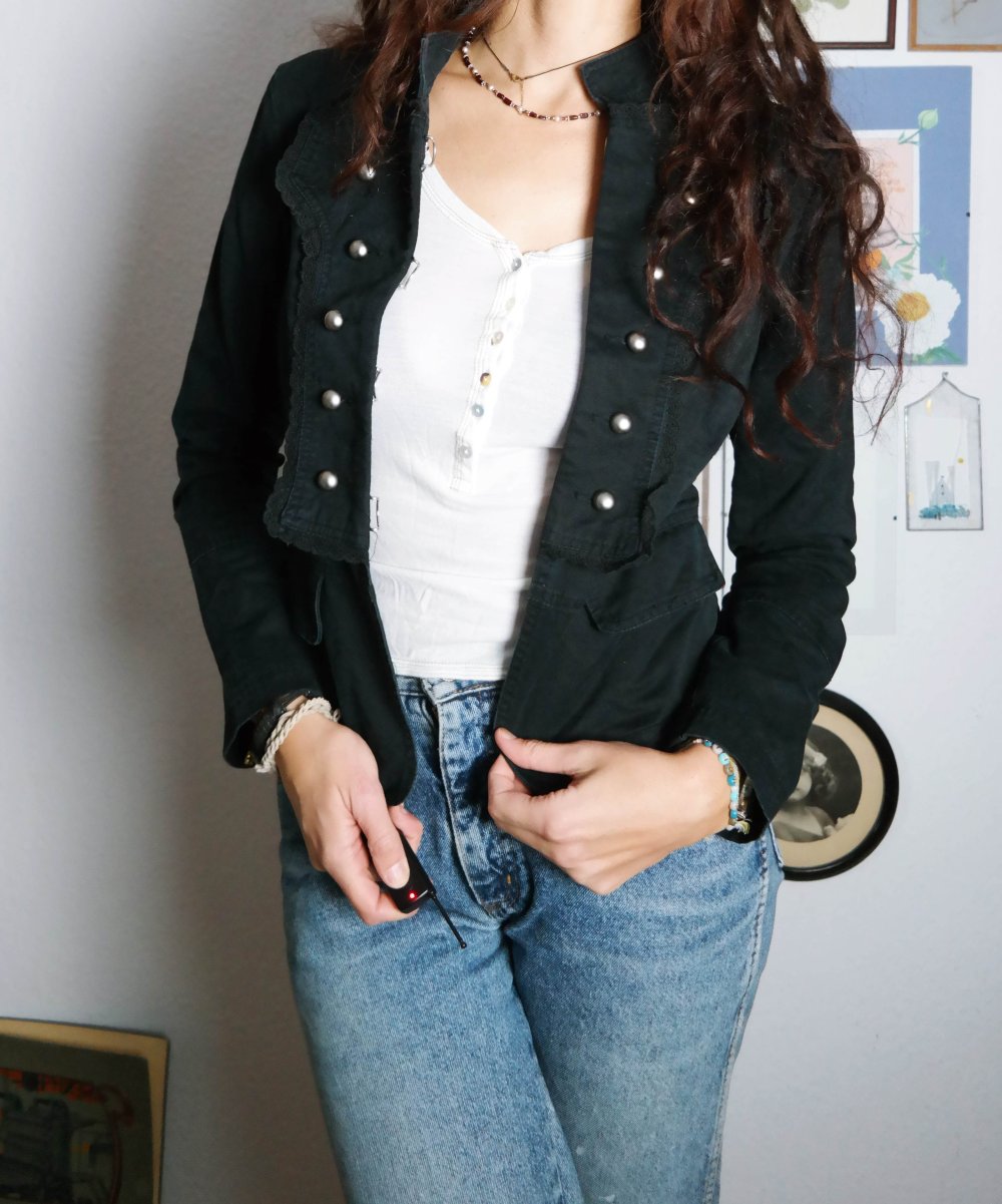 Only Jacke Blazer Military Style schwarz Knöpfe 38 M