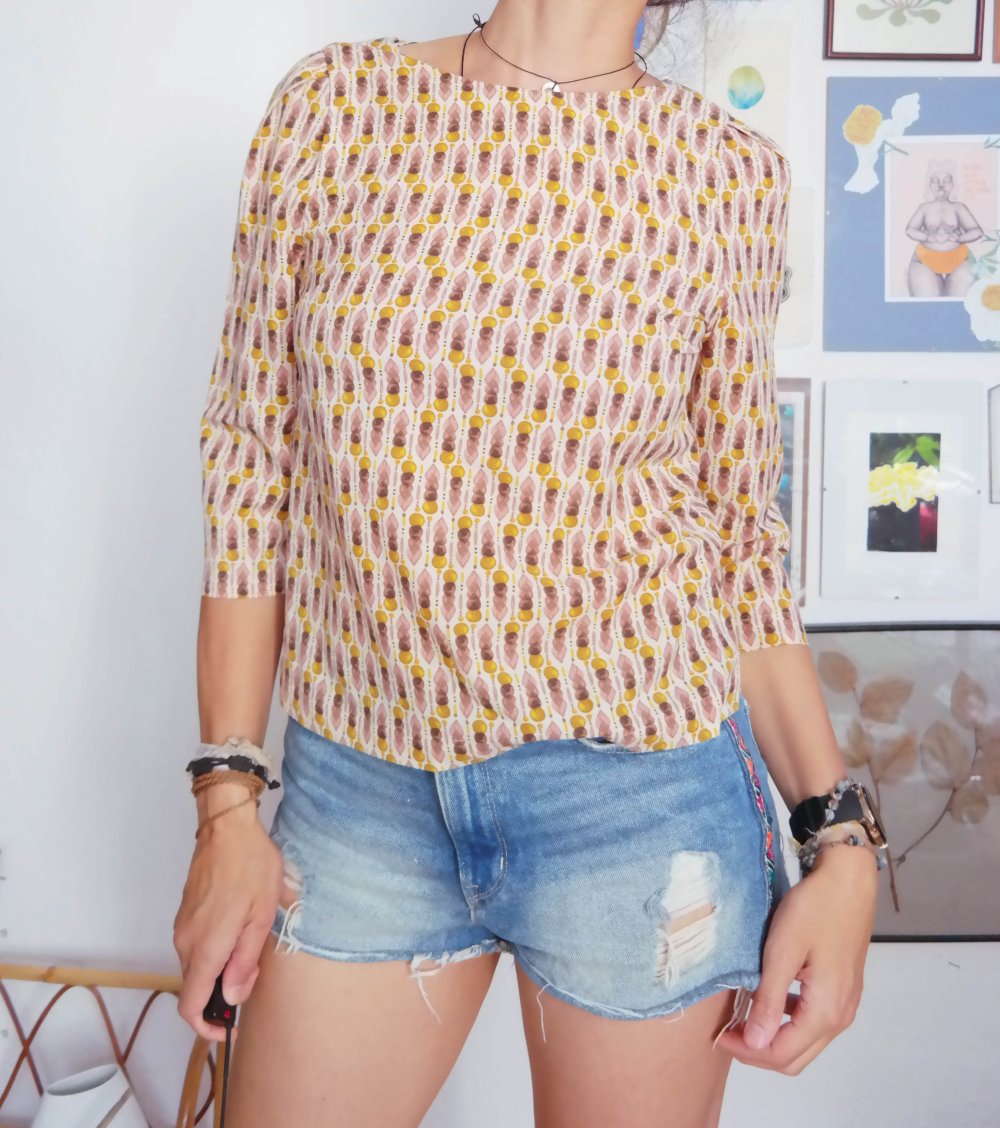 Handmade Bluse Hippie Ethno M 38 bunt 70er seidig Muster gemustert