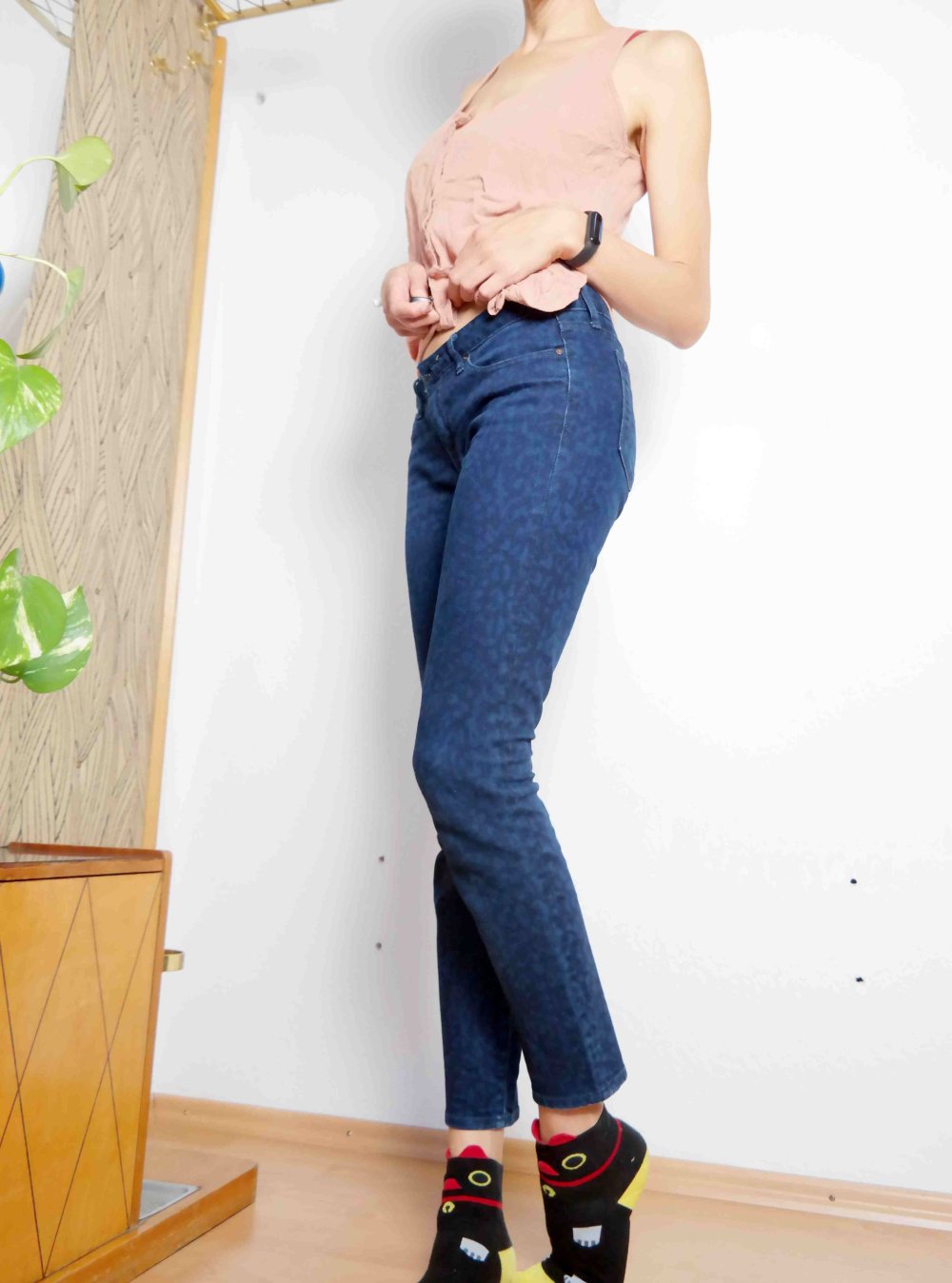 Gap Jeans Hose Jeanshose Skinny Röhrenjeans Röhrenhose dunkelblau Muster Batik 28 S / 36