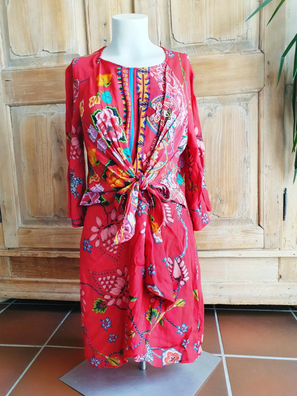 Desigual Minikleid Kleid Wickelkleid bunt Hippie Ethno M L 38 40 Blumen Paisley