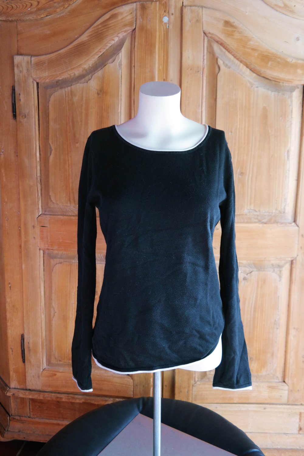 Esprit Pullover schwarz weiß dünn Longsleeve Baumwolle M 38