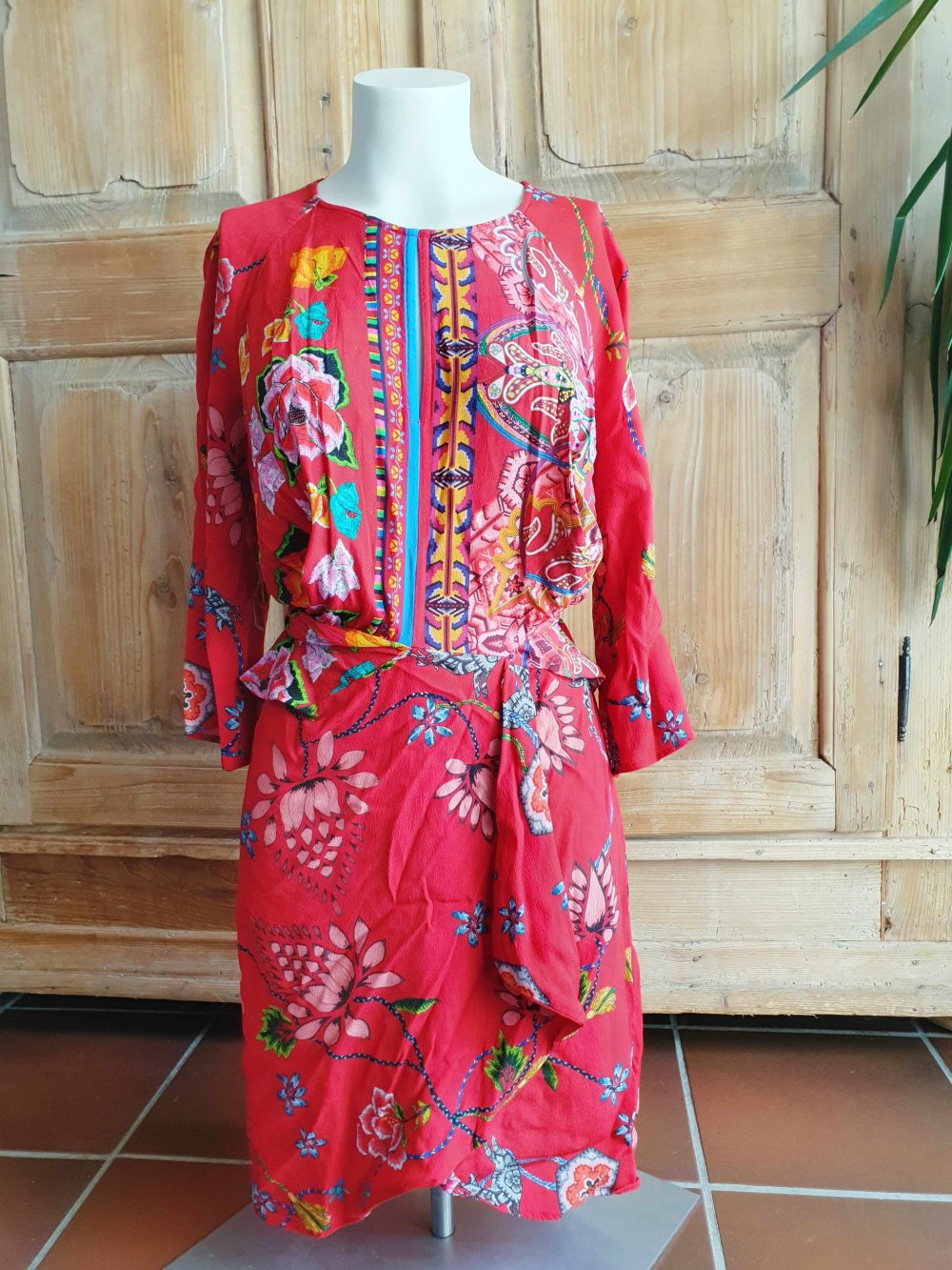 Desigual Minikleid Kleid Wickelkleid bunt Hippie Ethno M L 38 40 Blumen Paisley