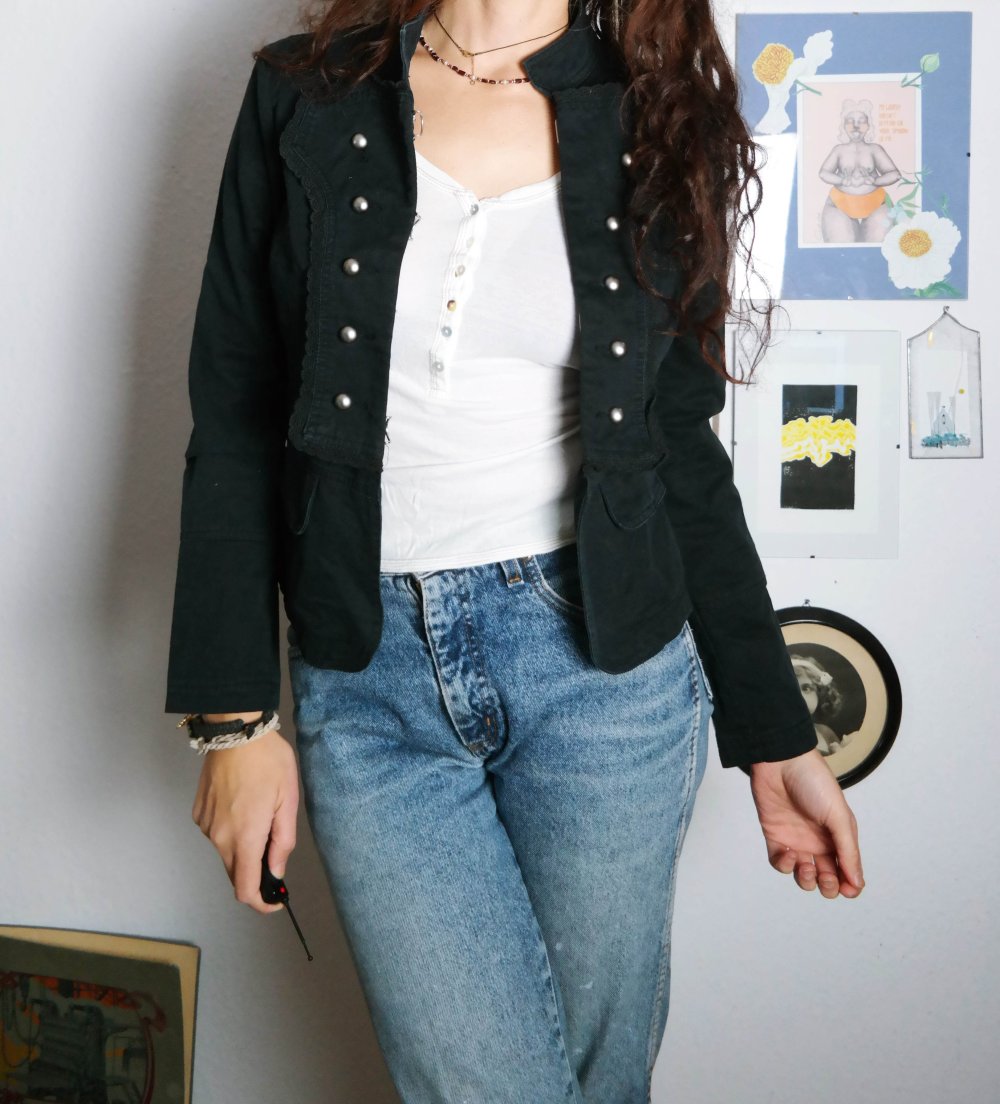 Only Jacke Blazer Military Style schwarz Knöpfe 38 M