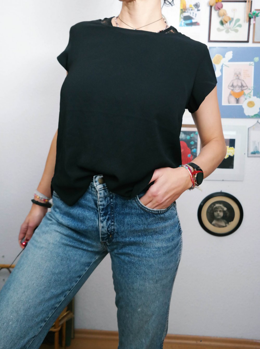 ONLY Bluse Shirt schick edel elegant schwarz L 40 M 38 Shirt T-Shirt locker luftig kastig