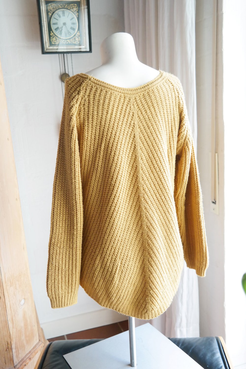 Zabaione Mohair Wolle Pullover Grobstrick curry senfgelb L / XL 40 42