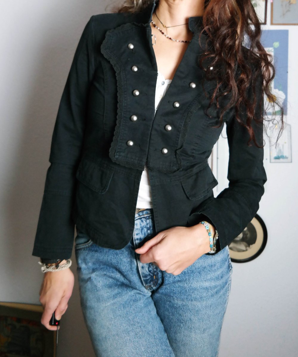 Only Jacke Blazer Military Style schwarz Knöpfe 38 M
