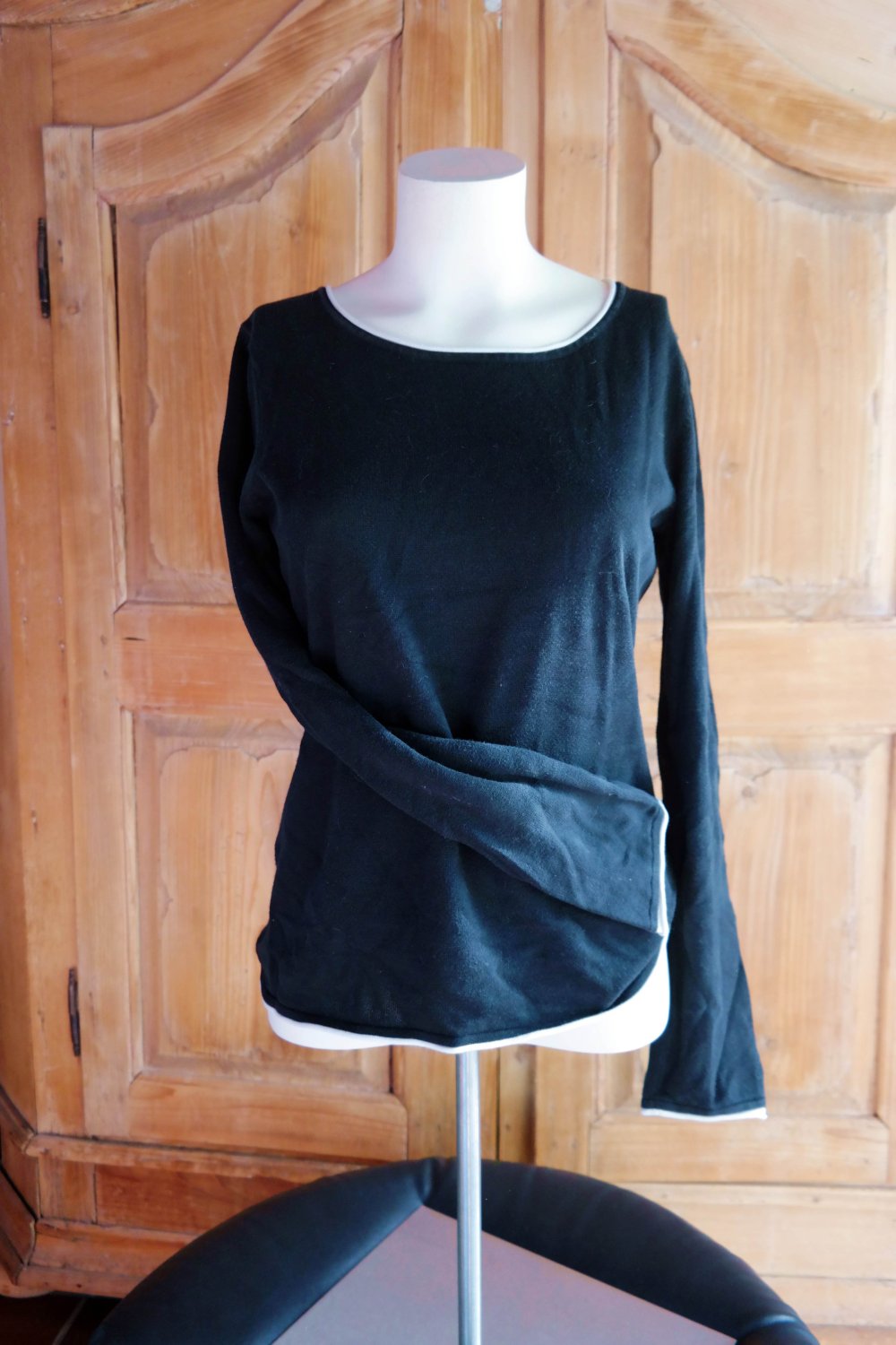 Esprit Pullover schwarz weiß dünn Longsleeve Baumwolle M 38