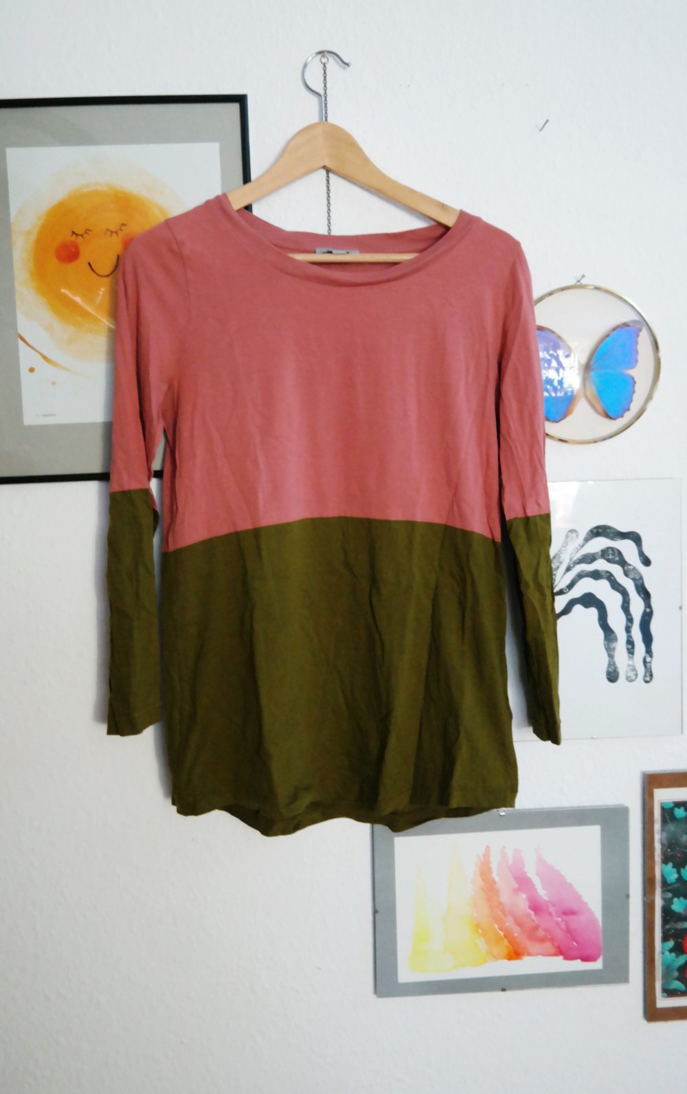 Cos Langarmshirt Longsleeve grün Colorblocking altrose S 36