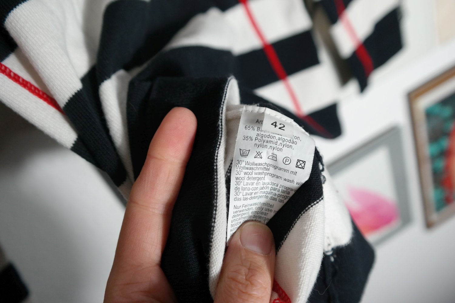 Oui Set Pullover Rollkragen Rollkragenpullover Streifen gestreift schwarz weiß rot 42 40 XL L