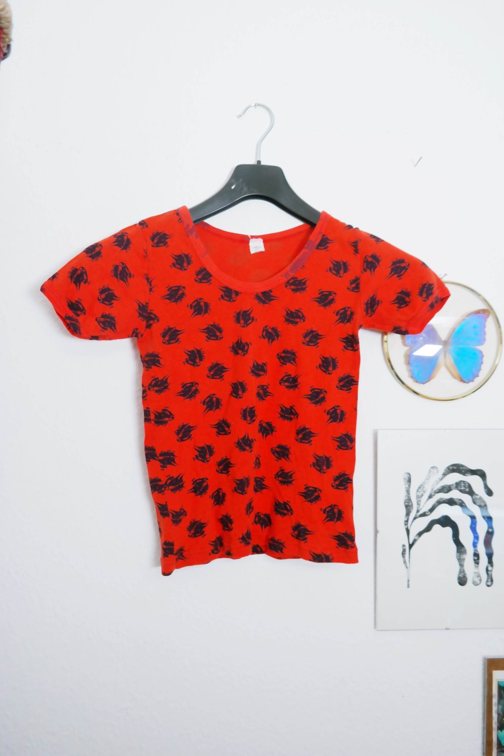 Original Vintage Shirt 70er Hippie Segelboot rot schwarz No Retro 158 164