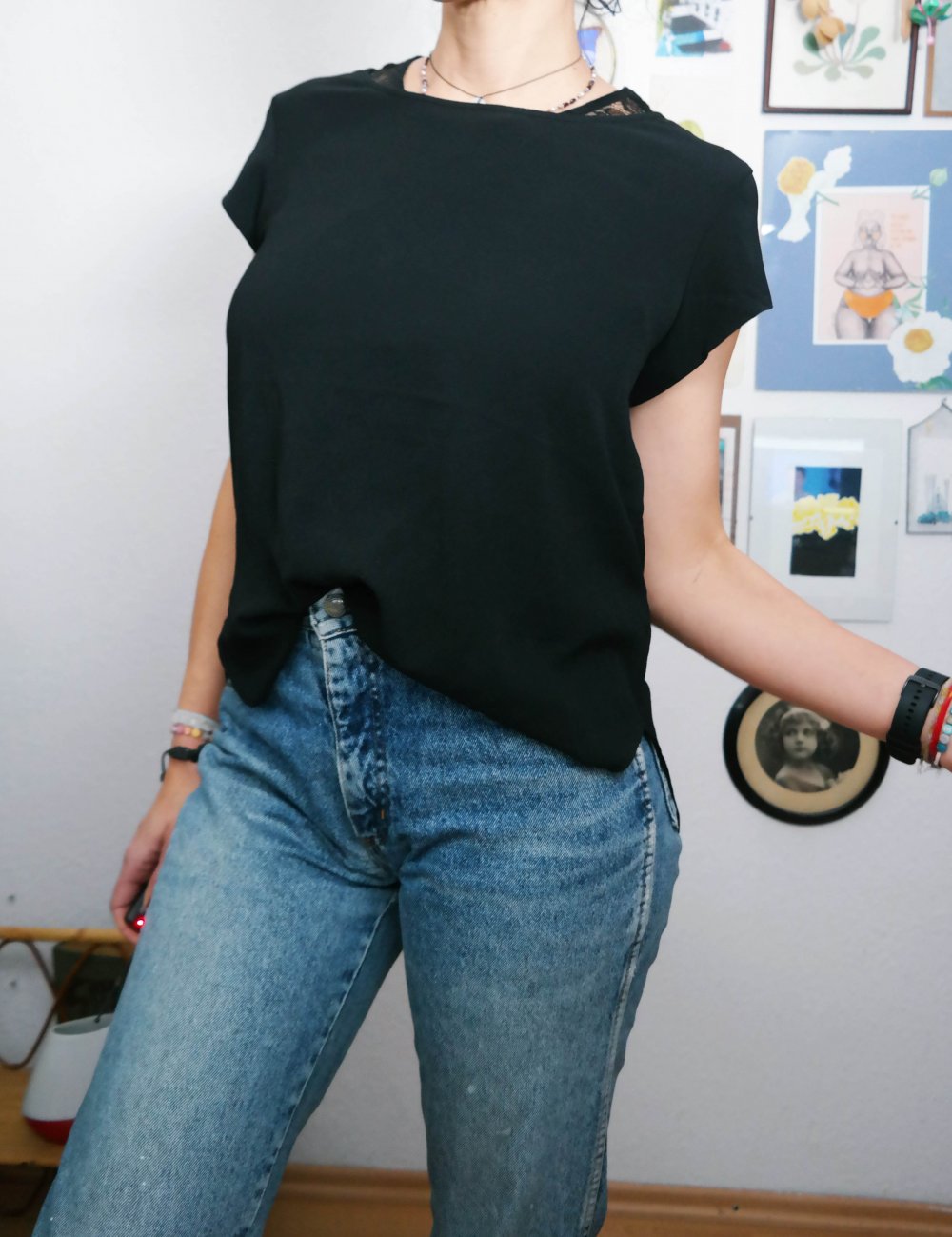ONLY Bluse Shirt schick edel elegant schwarz L 40 M 38 Shirt T-Shirt locker luftig kastig