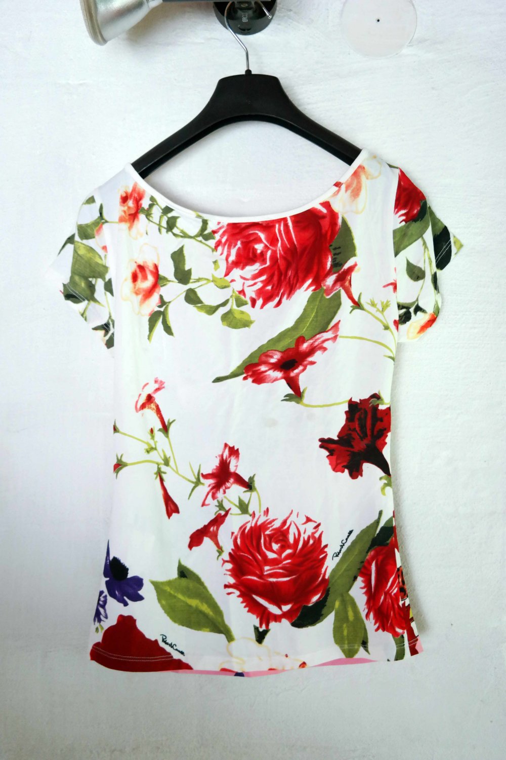 Roberto Cavalli Bluse Shirt weiß bunt Blumen geblümt Raffung M 38