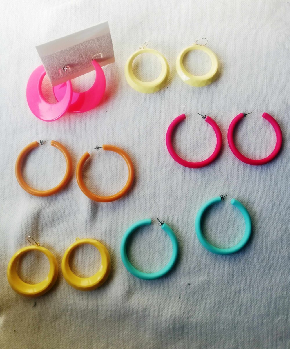 NEU Original Vintage Ohrringe Neon 80er pink Creolen rund groß gelb blau