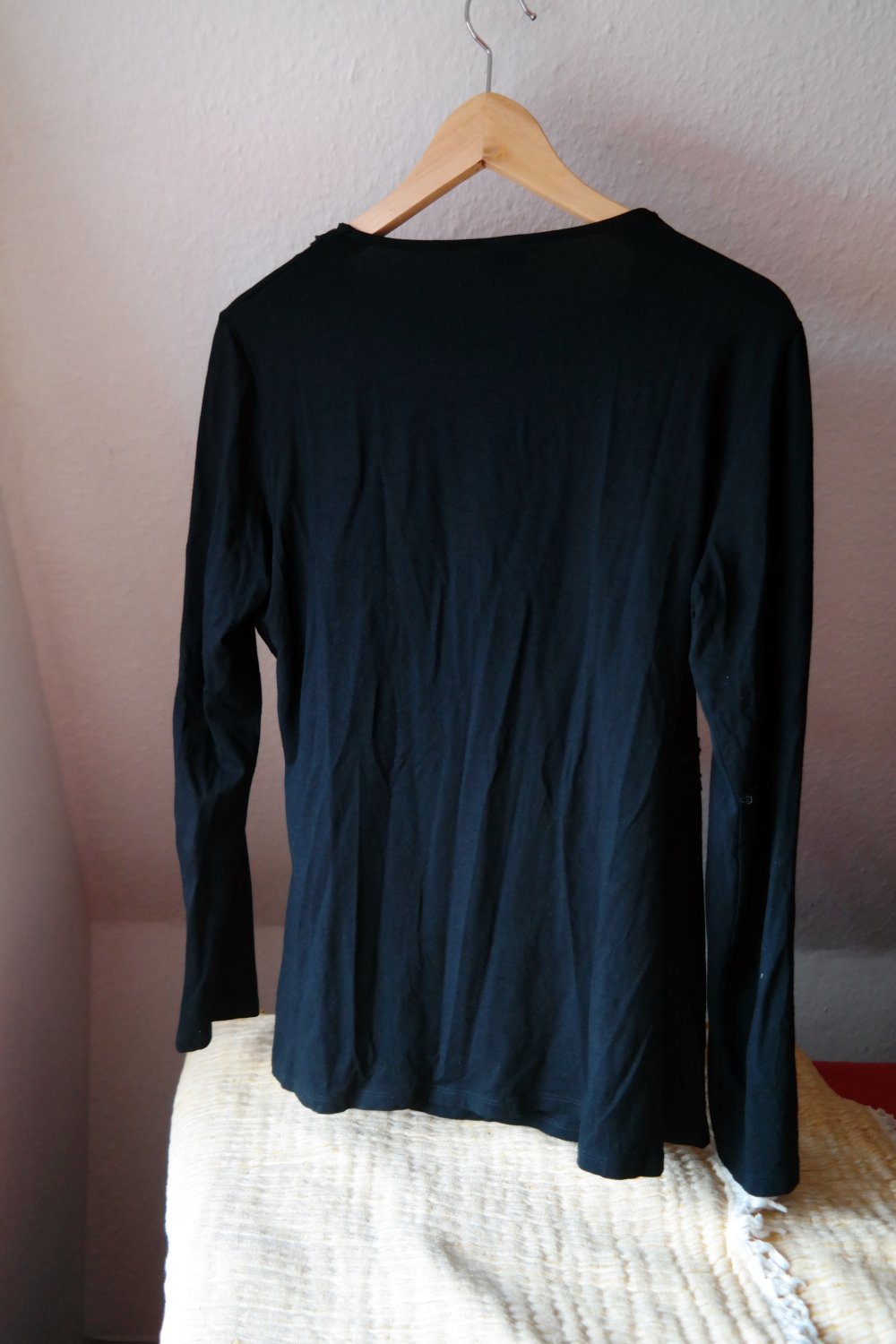S.Oliver Wickelshirt Wickelpullover schwarz V-Ausschnitt Borte Schleife 42 XL