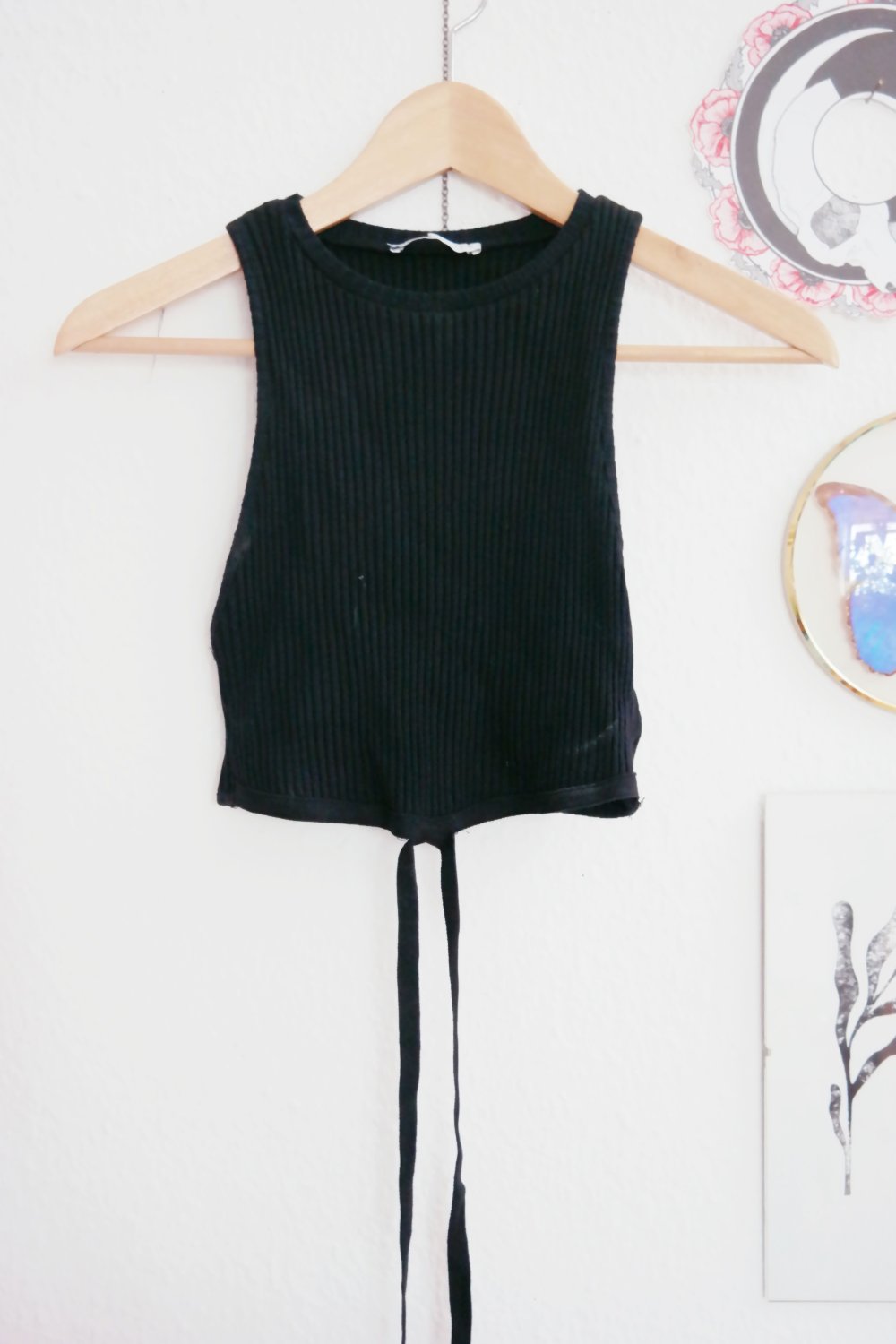 Zara Cropped Top schwarz zum Bunden High Neck Ripptop RippShirt L 40