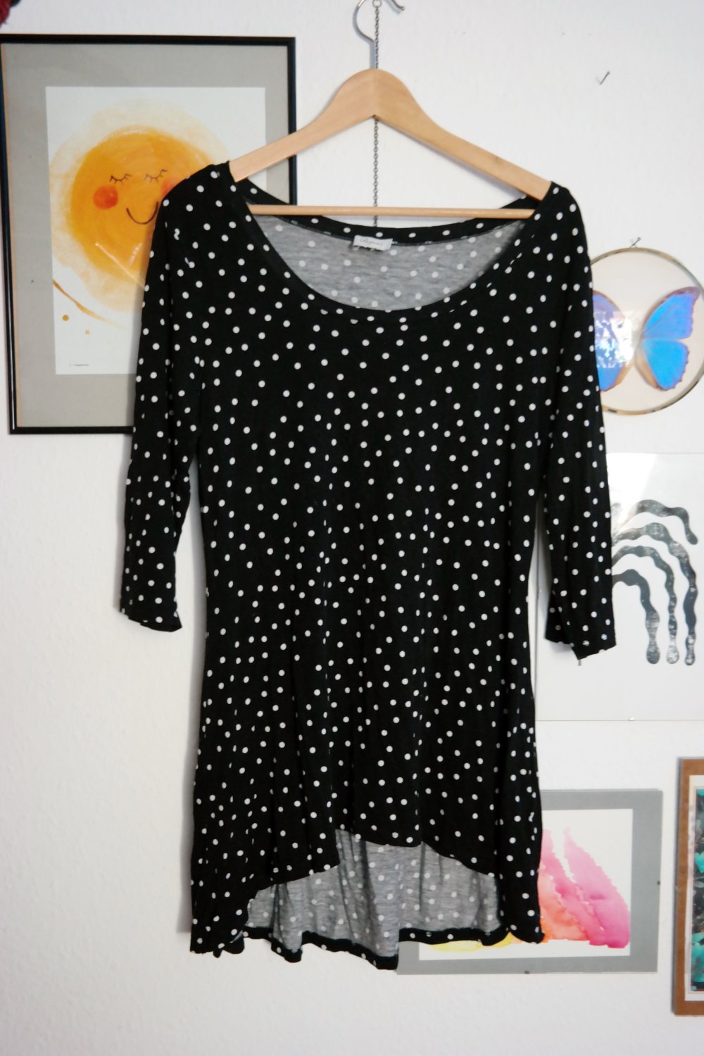 Tunika Shirt Punkte gepunktet Rockabilly Rockabella 42 XL schwarz weiß
