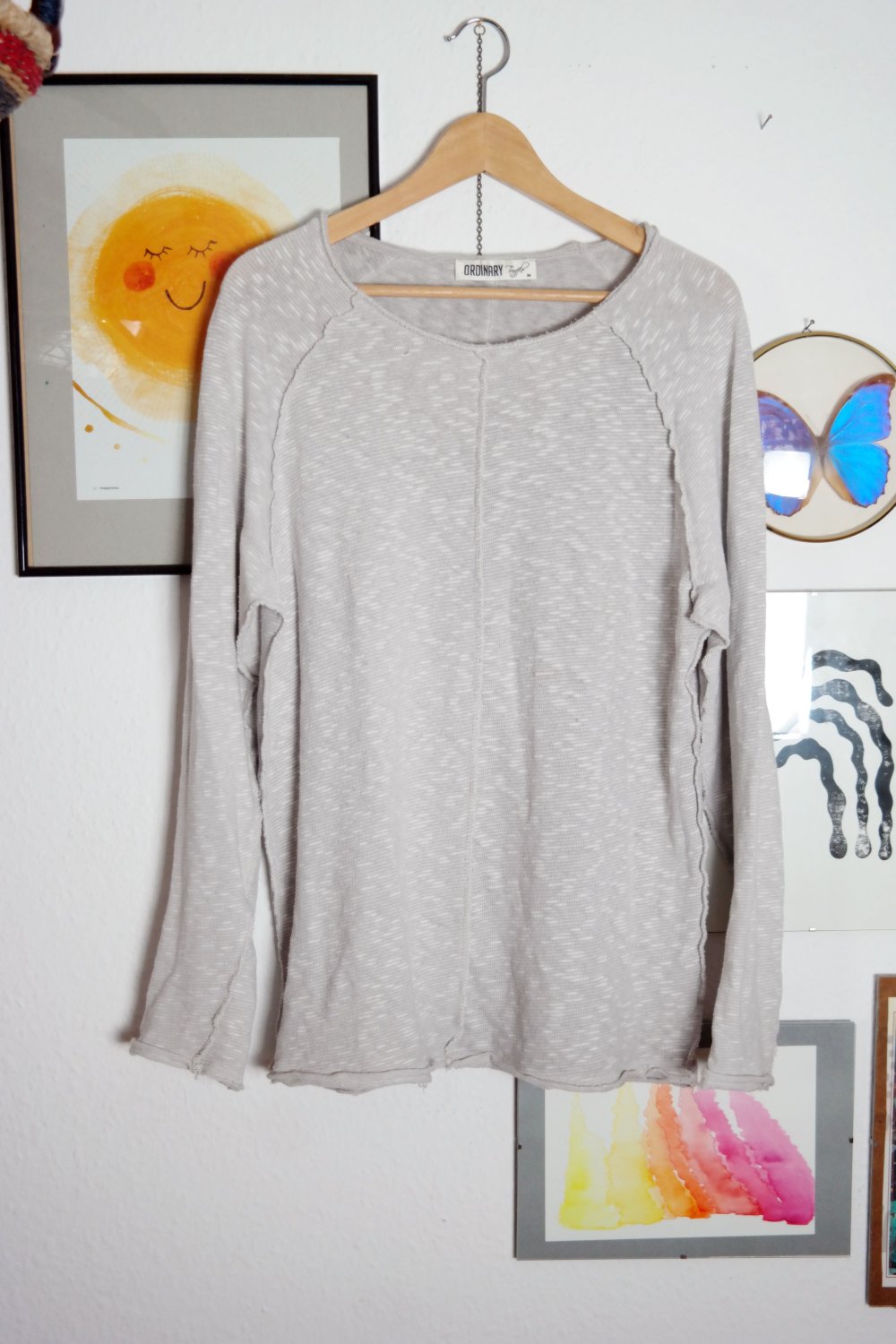 Ordinary Truffle Langarmshirt Pullover distressed Longsleeve grau meliert M