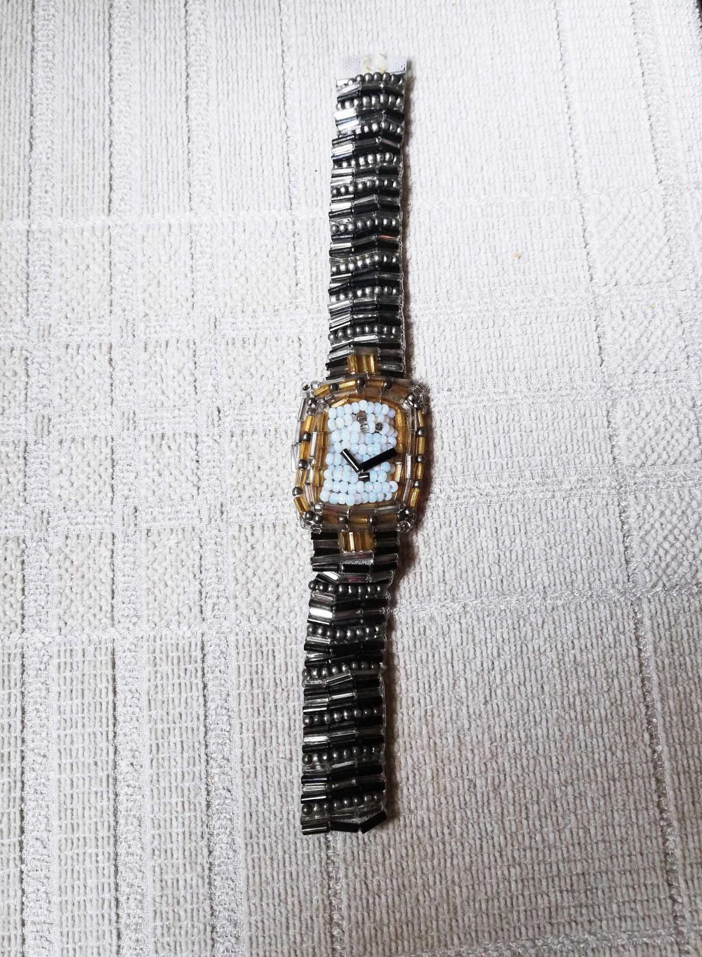 Vintage Uhr Perlen Unikat Kitsch silber Gold handmade 70er 80er 