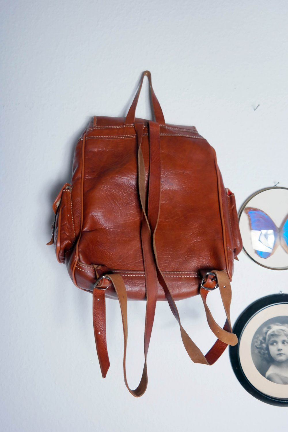 Vintage 80s 90s Bohemian Hippie Lederrucksack Echtleder Kelim Folklore Boho Ethno 