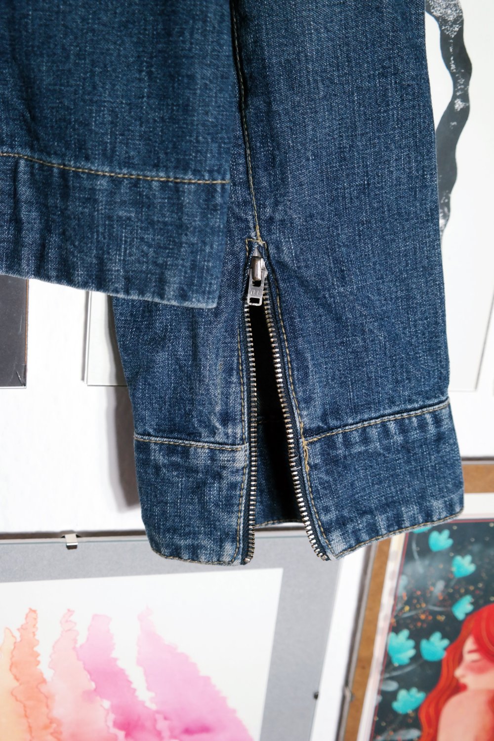 Vintage Blind Date Jeansjacke L 40 Reißverschluss dunkelblau 90er 00er Y2K