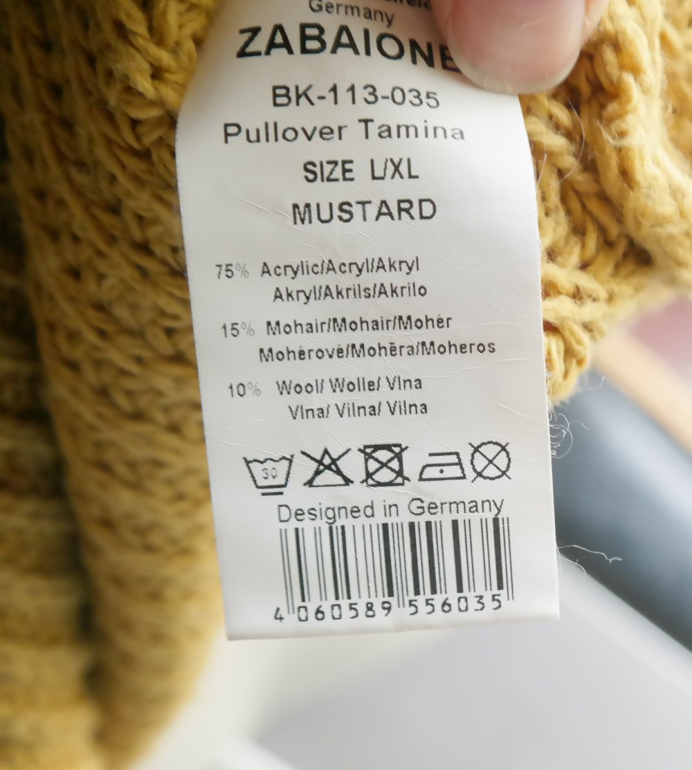 Zabaione Mohair Wolle Pullover Grobstrick curry senfgelb L / XL 40 42