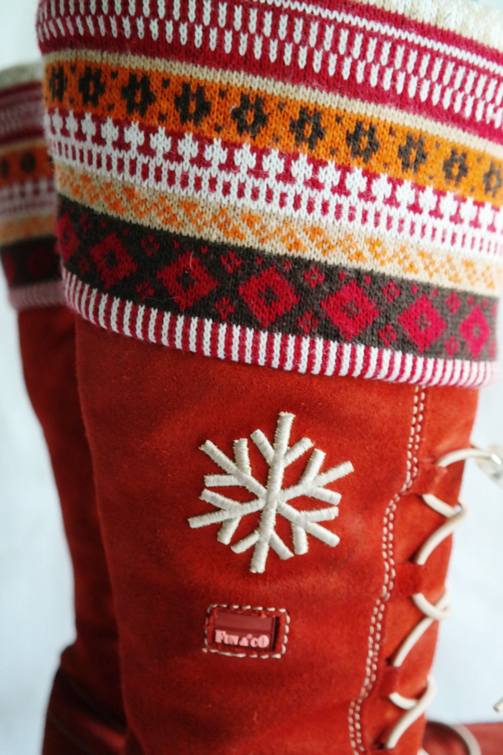 Fun & Co Lederstiefel Wildleder rot bunt Hippie gefüttert Ethno Fell 39 Schneeflocke Folklore