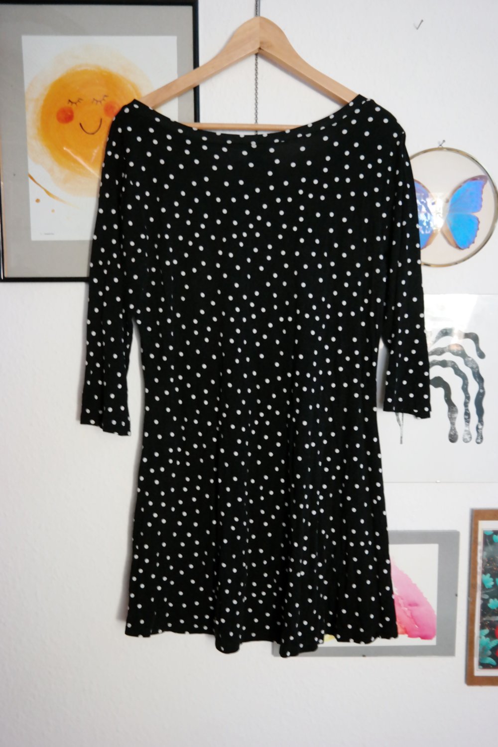 Tunika Shirt Punkte gepunktet Rockabilly Rockabella 42 XL schwarz weiß