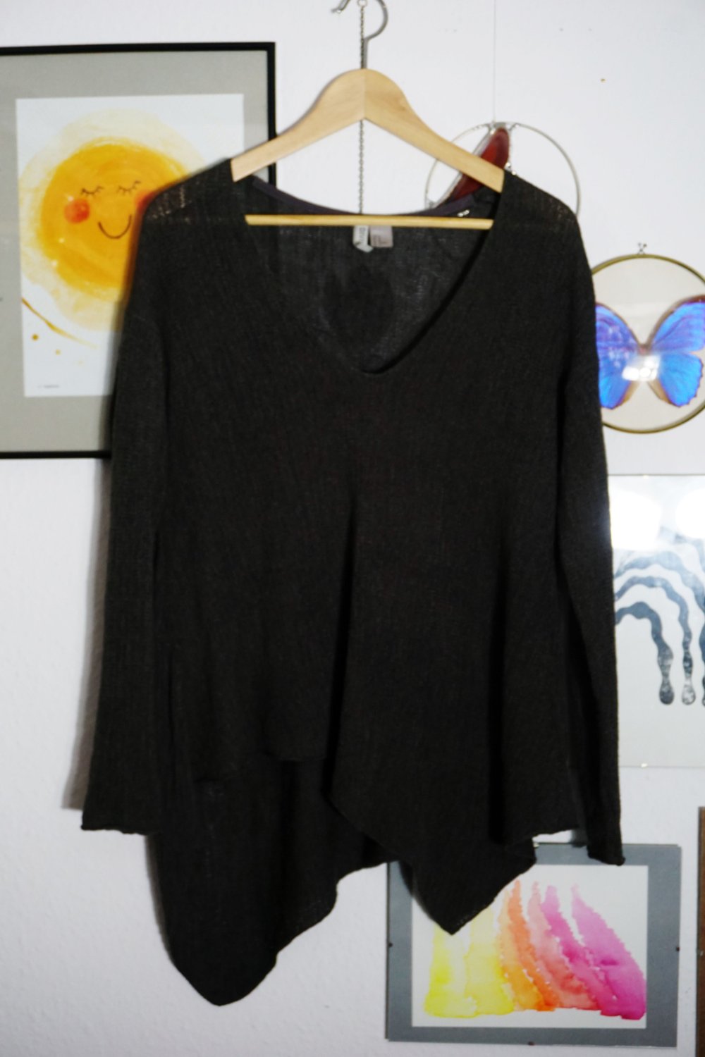 Pullover H&M oversized schwarz V-Ausschnitt Layering XL 42