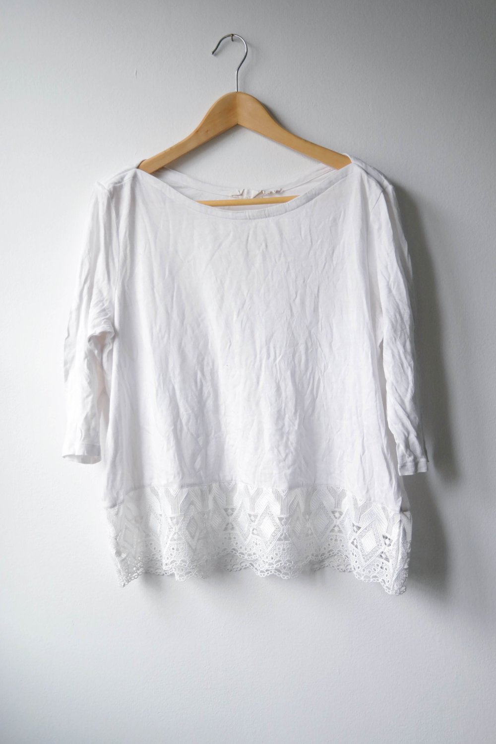 H&M Bluse Shirt Spitze weiß elegant Classy Büro Spitzensaum L 40