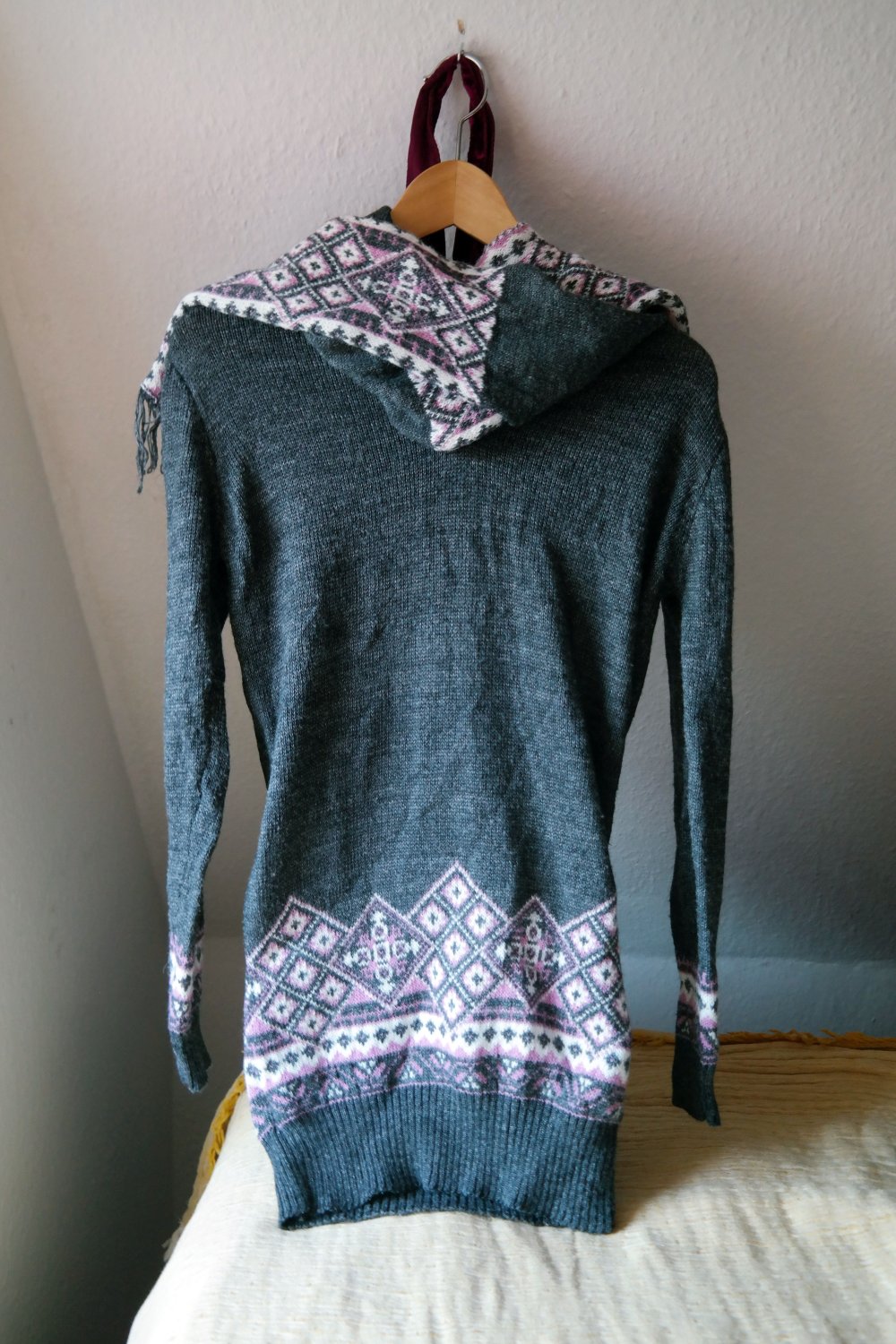 Pullover Strickpullover Wolle Kragen Schal Schalkragen Wollpullover Unikat M 38 grau bunt
