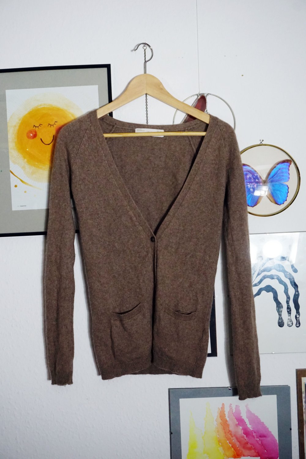 Zara Cardigan Strickjacke braun Seide Kaschmir Kaschmirjacke S 36