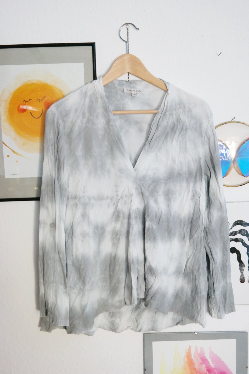 Romeo & Giulia Batik Bluse grau weiß gebatikt Weit geschnitten S M 36 38