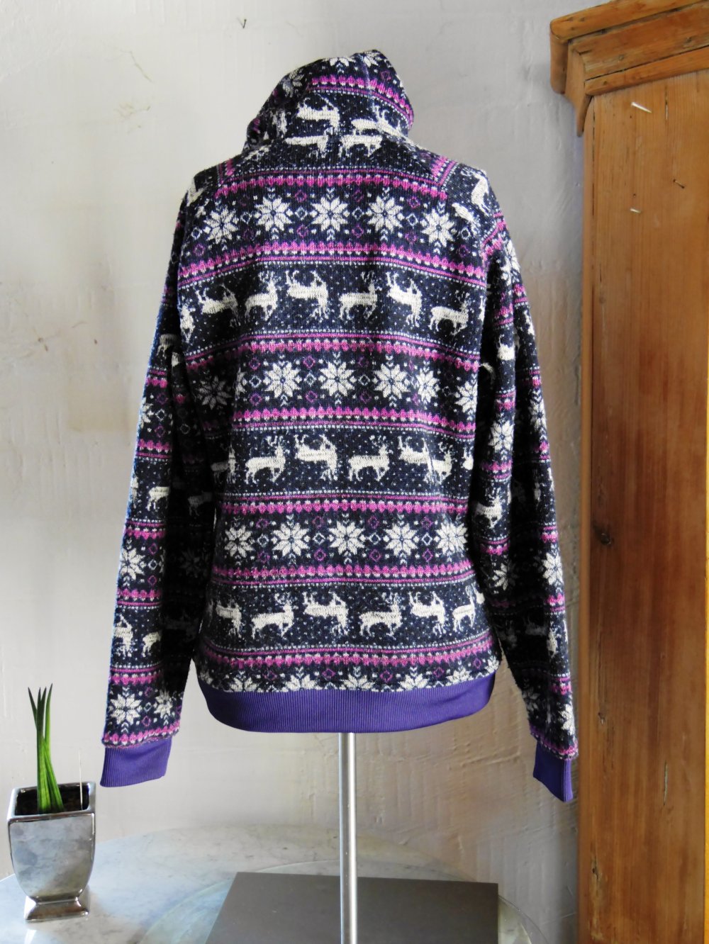 Vaude Pullover Kapuze Strickjacke Sportjacke Muster Norweger Schneeflocke bunt 40 M