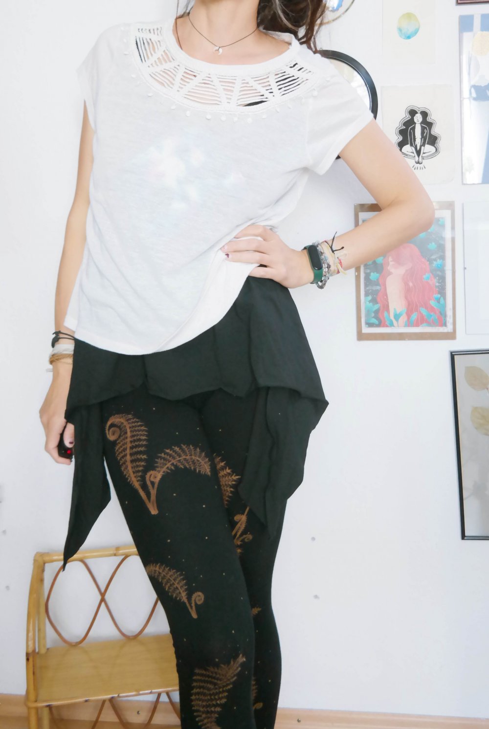 H&M Hippie Ethno Shirt weiß Borte locker oversized creme Bommel geflochten L 42