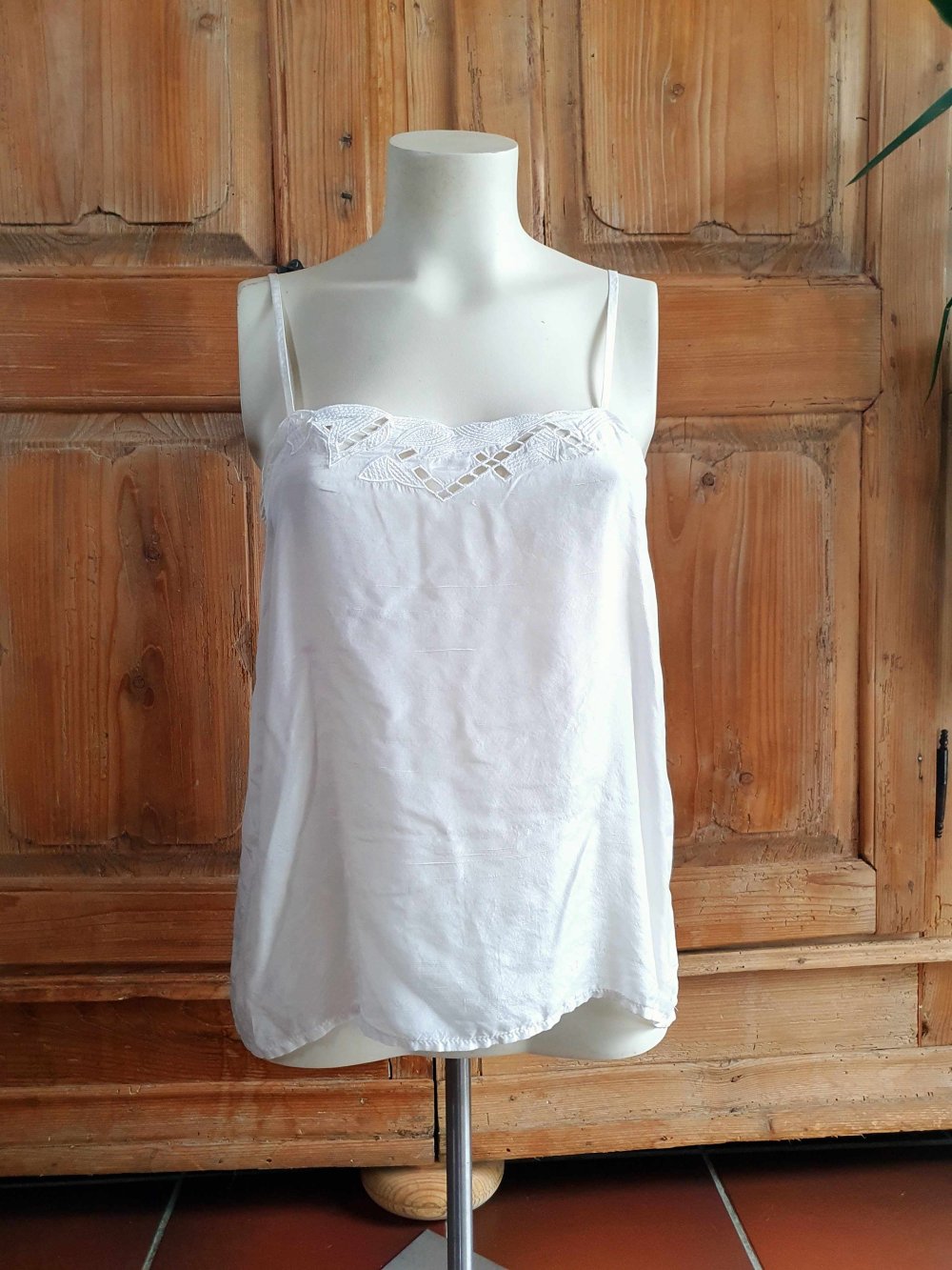 Vintage Trägertop 100% Seide Spitze Camisole Stickerei Fairy Babydoll Lingerie Ibiza Style 38 M