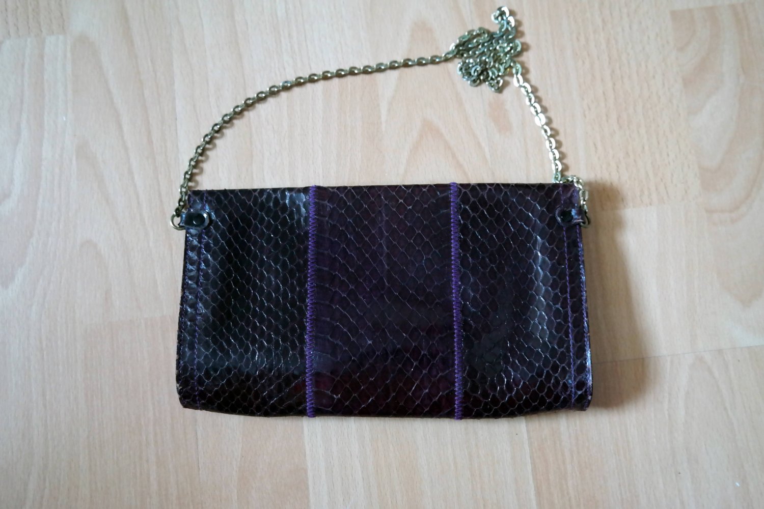 Vintage Clutch Leder Echtleder Gold Goldkette braun Lila