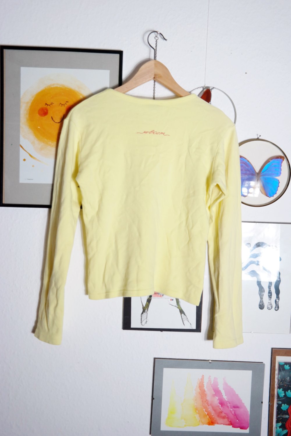 Volcom Longsleeve Langarmshirt gelb Logo Skater 90er Vintage M S 38 36