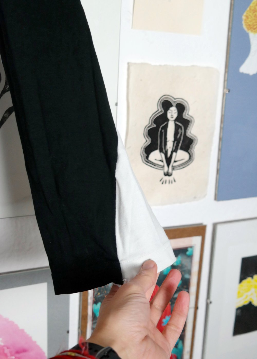 Street One Longsleeve schwarz weiß besondere Ärmel Reißverschluss 42 XL elegant